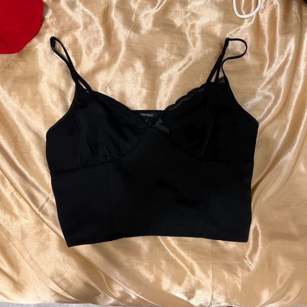 Forever 21 satin black crop top